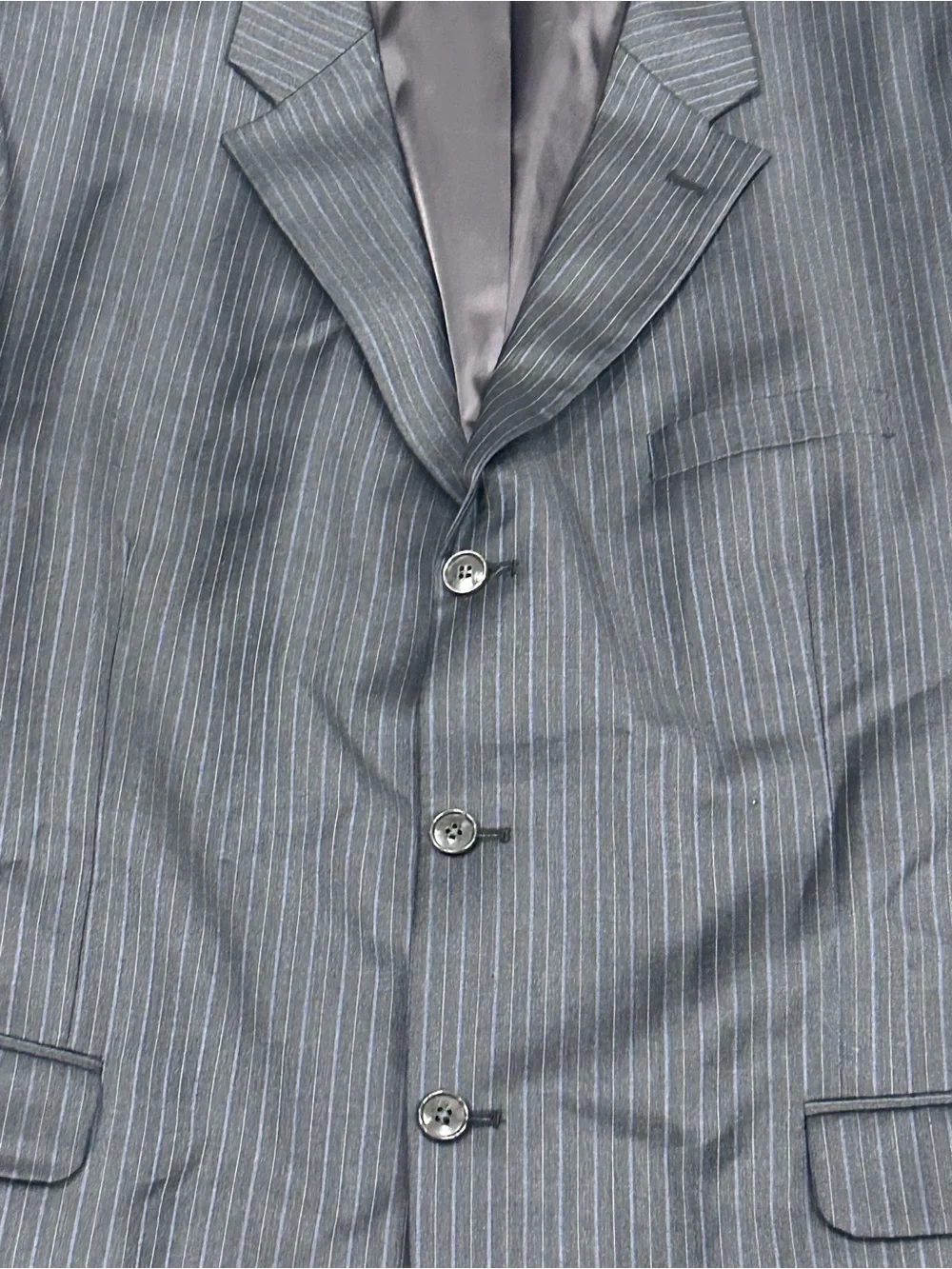 Jones New York Mens Size 46L Dark Blue Gray Pinstripe Wool Sport Coat Blazer